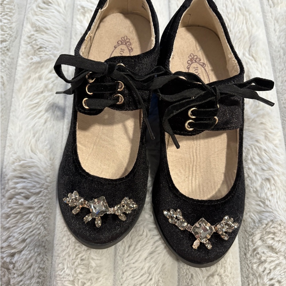 Girls Size 12 Black Velvet Jeweled Joyfolie Dress Shoes